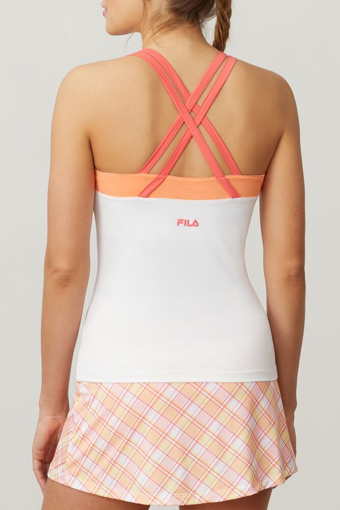 Camiseta Tirantes Fila Mad For Plaid Cross Back Cami Tank Mujer Blancas Coral | 986342NYS