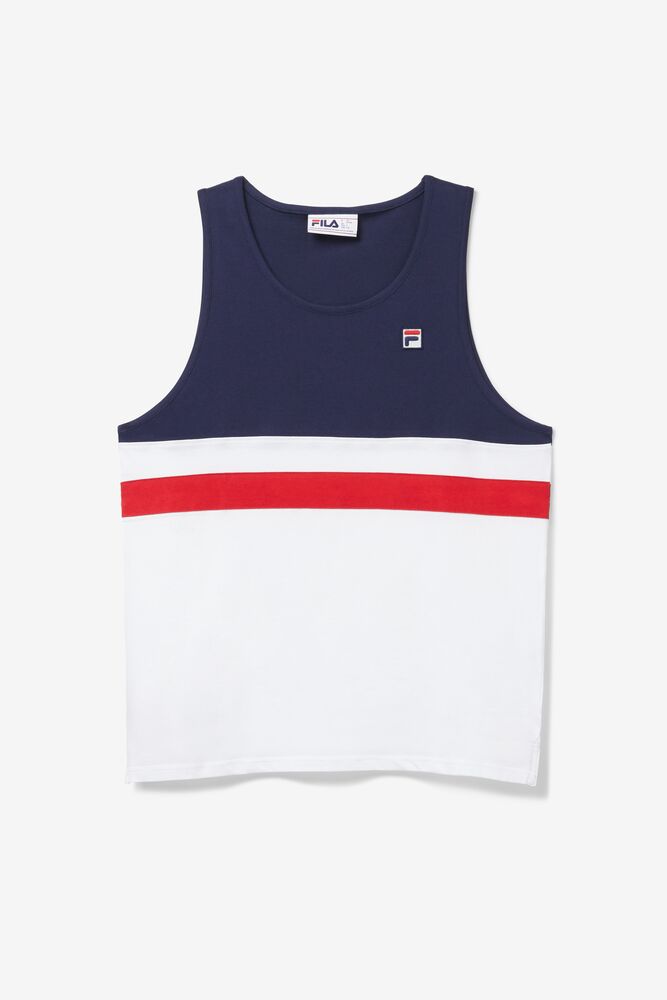 Camiseta Tirantes Fila Stoke Tank Hombre Blancas Azul Marino Rojas | 984063IOF