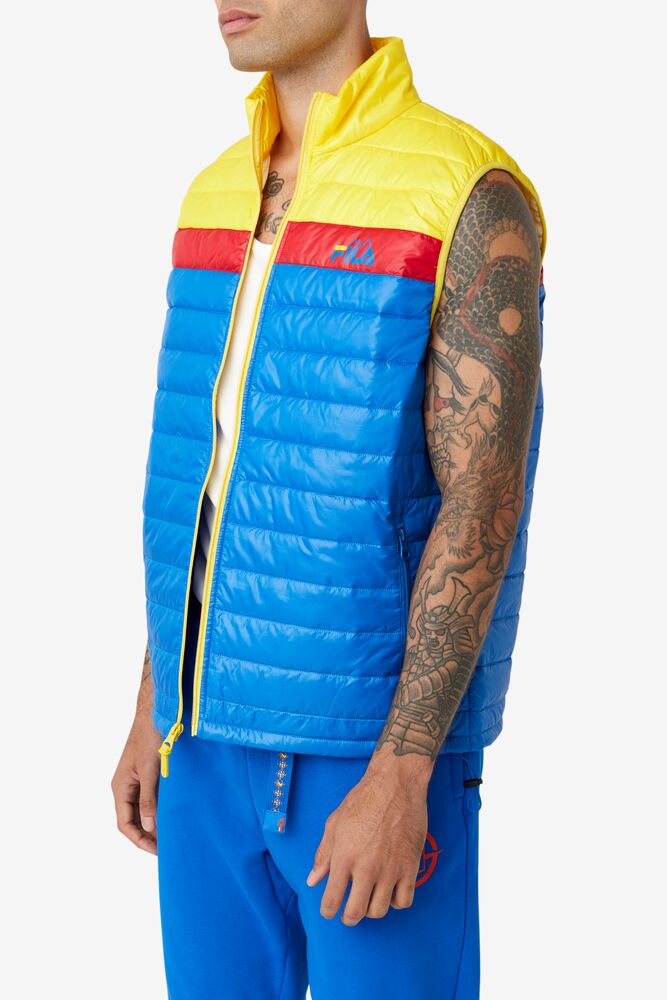 Chaleco Fila Tri Vest Hombre Azules Limón Rojas | 308745YOJ