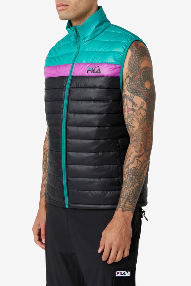 Chaleco Fila Tri Vest Hombre Negras Verde Moradas | 709528BNH