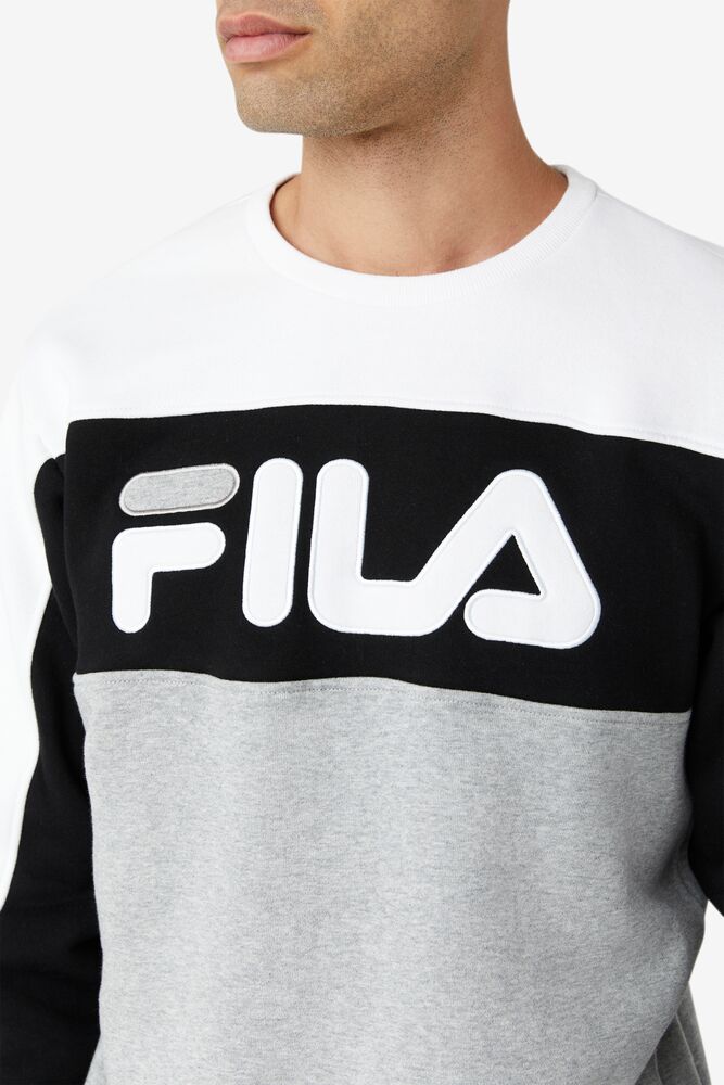 Chandals Fila Lesner Fleece Crew Hombre 100 Wht/Blk/Gryh | 067825OVH