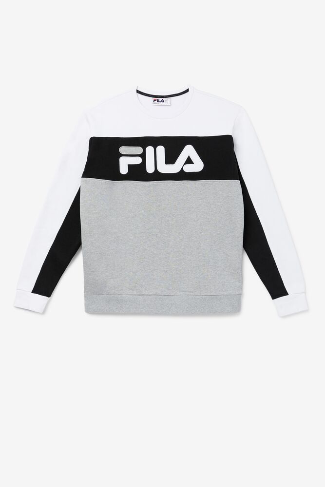 Chandals Fila Lesner Fleece Crew Hombre 100 Wht/Blk/Gryh | 067825OVH