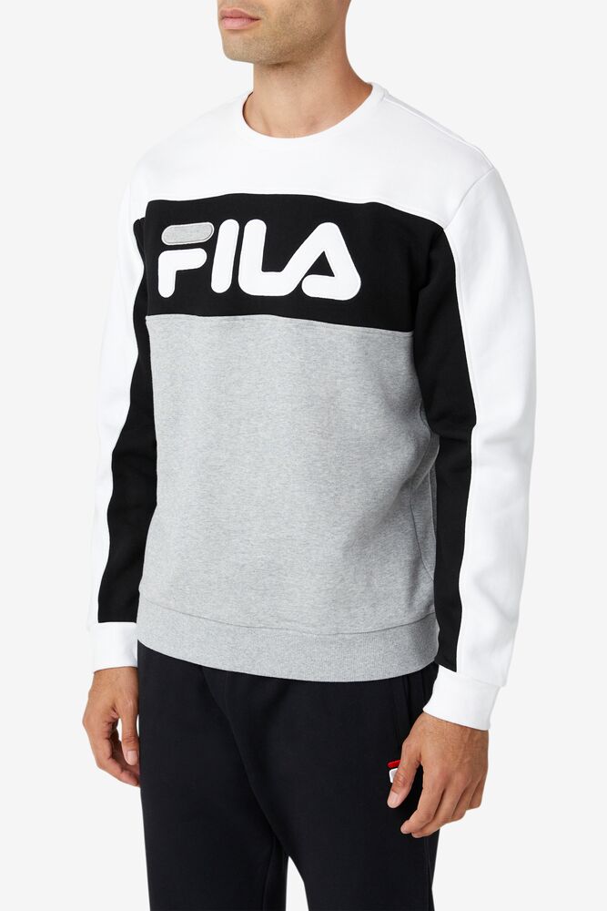 Chandals Fila Lesner Fleece Crew Hombre 100 Wht/Blk/Gryh | 594618YTI