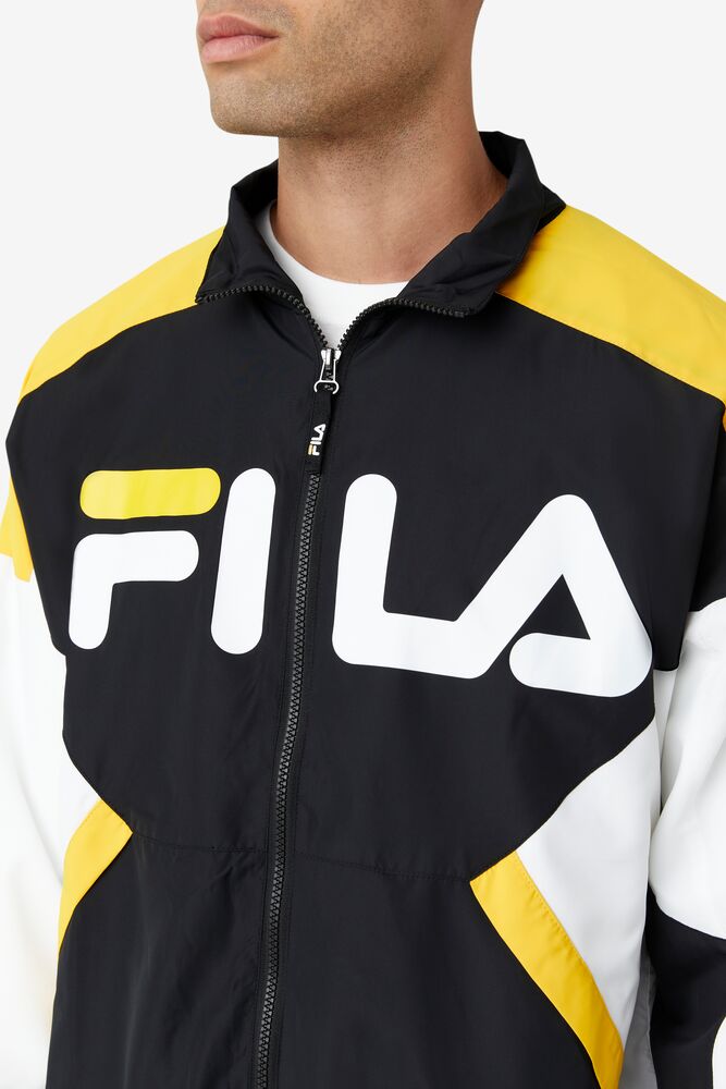 Chaquetas Fila Oliviero Wind Jacket Hombre Negras Blancas Amarillo | 584967IZP