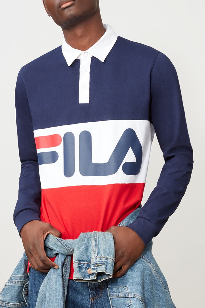 Rugby Shirts Fila Harley Rugby Shirt Hombre Navy/Cred/Wht | 182374OTV