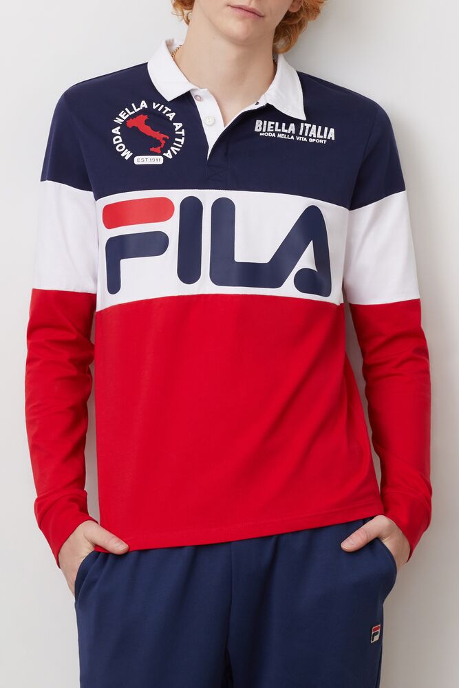 Rugby Shirts Fila Sprat Rugby Hombre Peac/Wht/Cred | 670831EFS