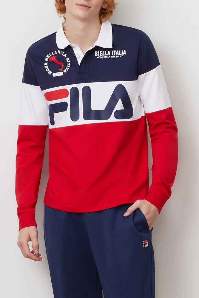 Rugby Shirts Fila Sprat Rugby Hombre Peac/Wht/Cred | 670831EFS