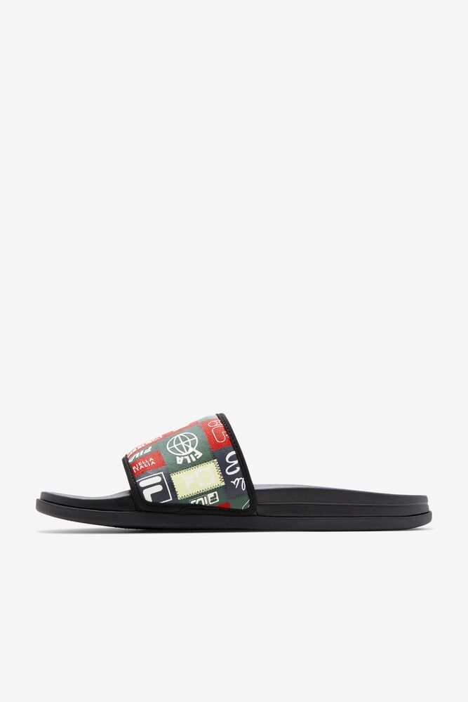 Sandalias Deslizantes Fila Drifter Lux Patchwork Slide Sandals Hombre Negras Rojas | 346759SUA