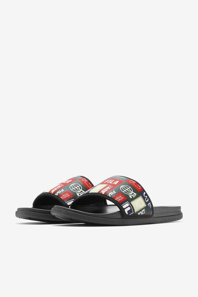 Sandalias Deslizantes Fila Drifter Lux Patchwork Slide Sandals Hombre Negras Rojas | 346759SUA