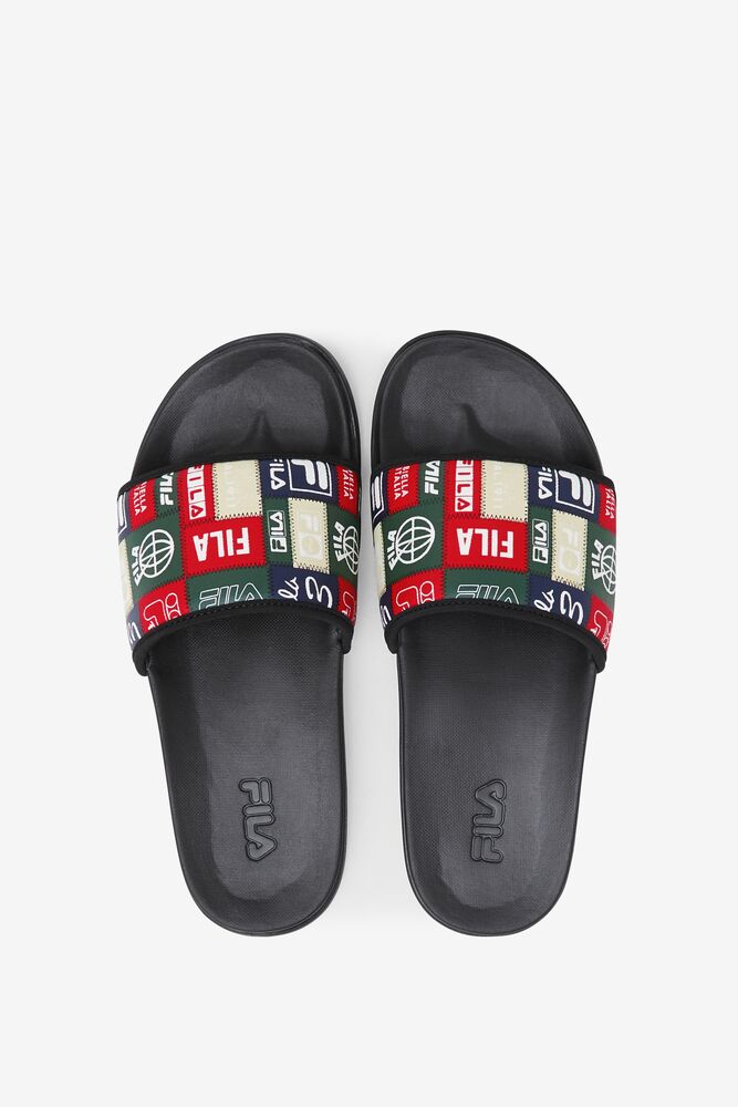 Sandalias Deslizantes Fila Drifter Lux Patchwork Slide Sandals Hombre Negras Rojas | 346759SUA