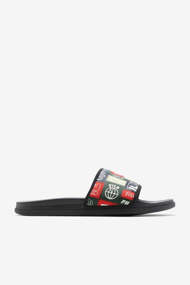 Sandalias Deslizantes Fila Drifter Lux Patchwork Slide Sandals Hombre Negras Rojas | 346759SUA