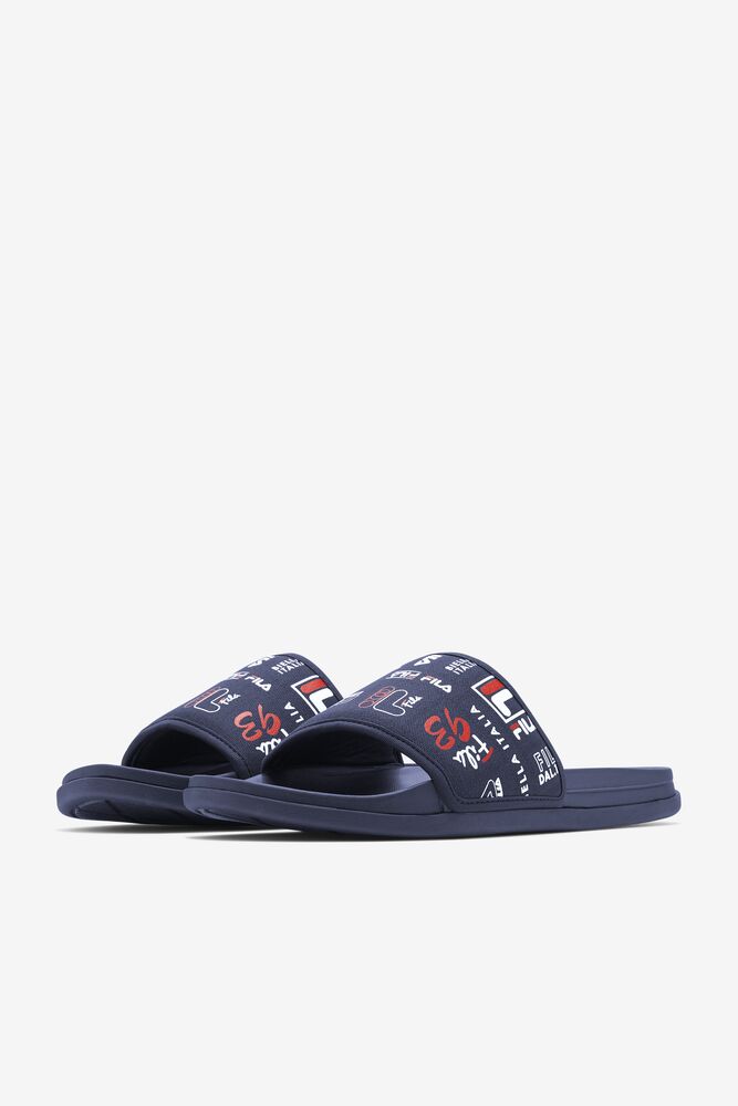 Sandalias Deslizantes Fila Drifter Lux Patchwork Slide Sandals Hombre Azul Marino Rojas Blancas | 103794UJX