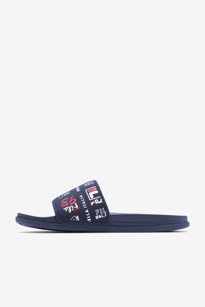 Sandalias Deslizantes Fila Drifter Lux Patchwork Slide Sandals Hombre Azul Marino Rojas Blancas | 795034CYR