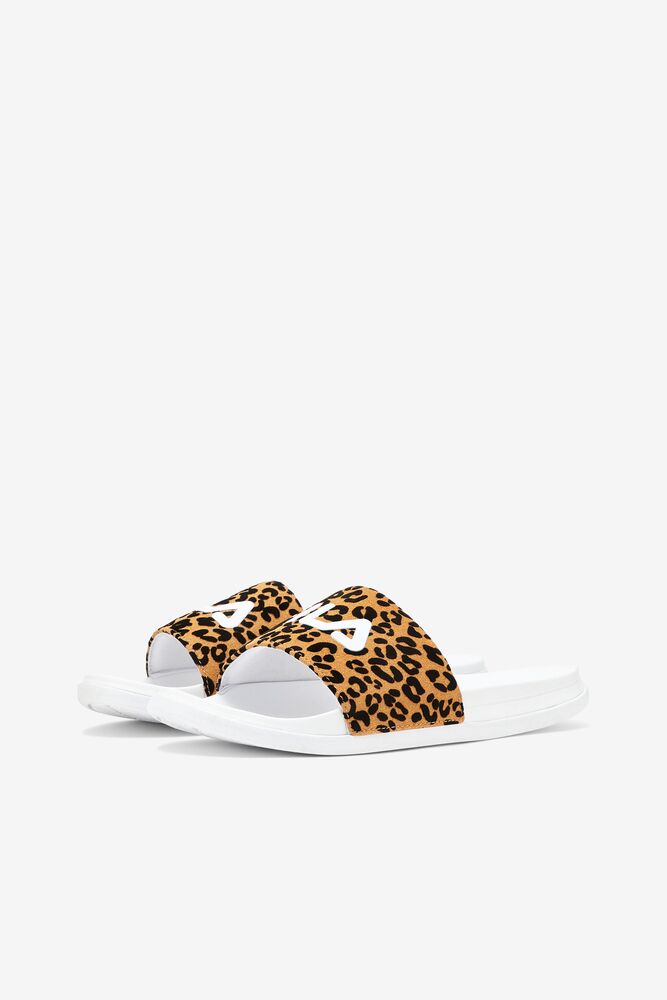 Sandalias Deslizantes Fila Drifter Luxe Wild Slide Sandals Mujer Blancas Blancas Leopardo | 794825HYP