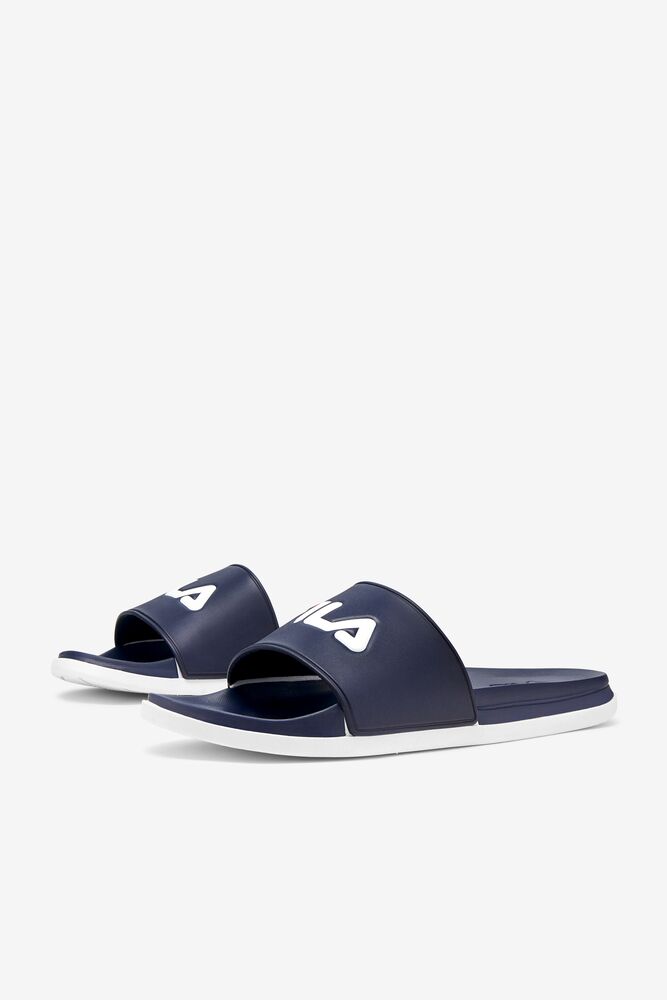 Sandalias Deslizantes Fila Drifter Luxe Slide Sandals Hombre Azul Marino Azul Marino Blancas | 149053EHG