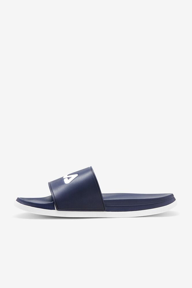 Sandalias Deslizantes Fila Drifter Luxe Slide Sandals Hombre Azul Marino Azul Marino Blancas | 149053EHG