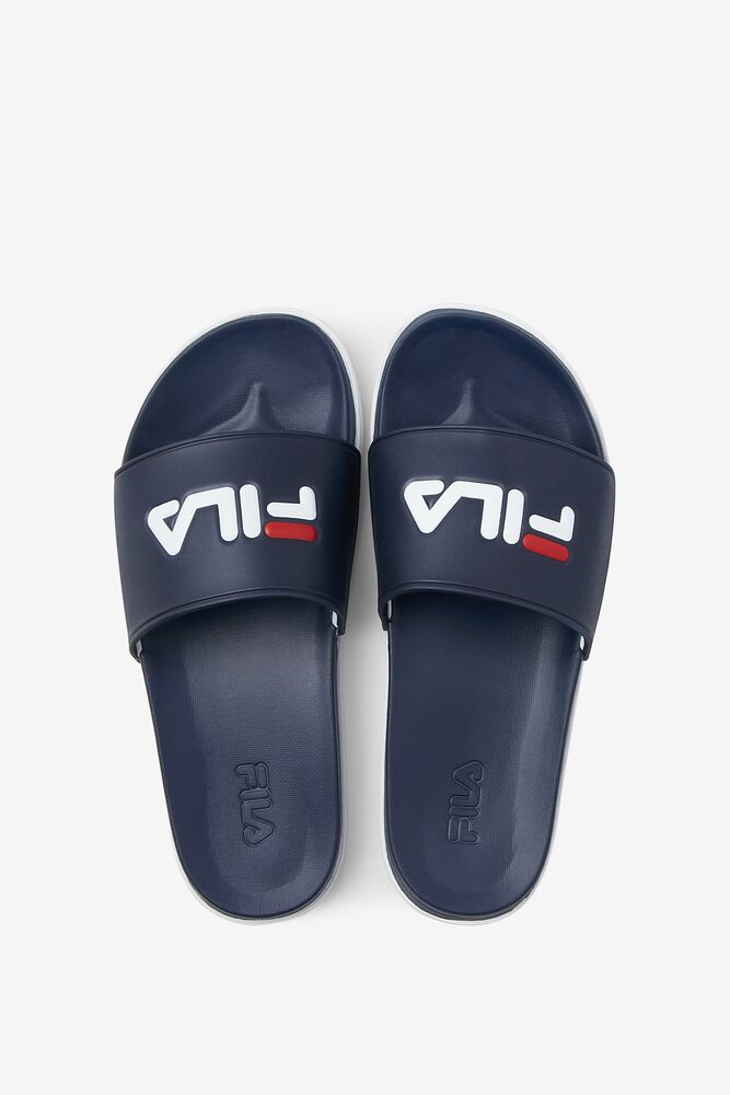 Sandalias Deslizantes Fila Drifter Luxe Slide Sandals Hombre Azul Marino Azul Marino Blancas | 149053EHG