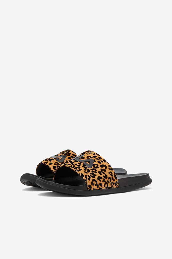 Sandalias Deslizantes Fila Drifter Luxe Wild Slide Sandals Mujer Negras Negras Leopardo | 389204XUO