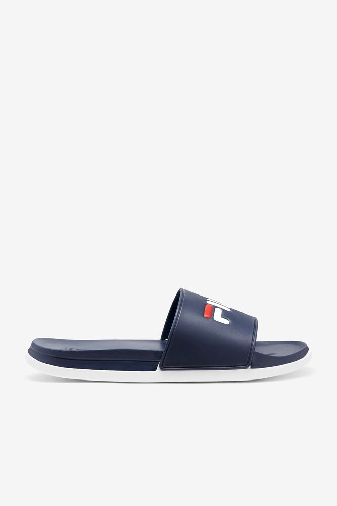 Sandalias Deslizantes Fila Drifter Luxe Slide Sandals Hombre Azul Marino Azul Marino Blancas | 650812RYA