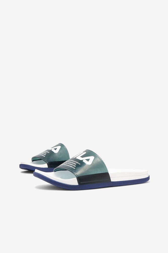 Sandalias Deslizantes Fila Drifter Luxe Clear Slide Sandals Mujer Azul Marino Blancas Azul Marino | 430297ZSV