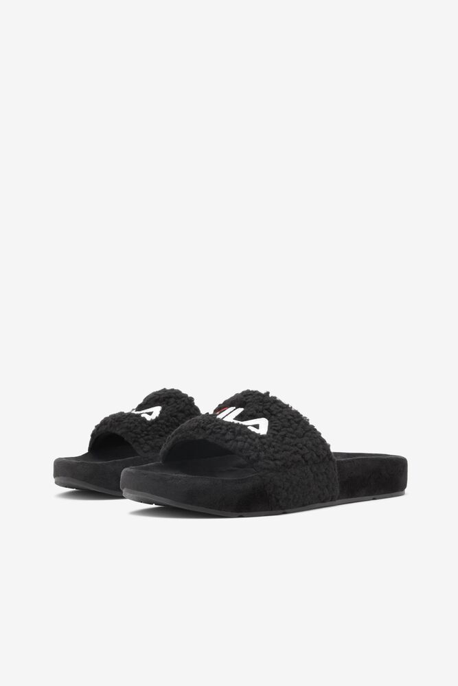 Sandalias Deslizantes Fila Fuzzy Drifter Slide Sandals Mujer Negras Rojas Blancas | 619243WIN