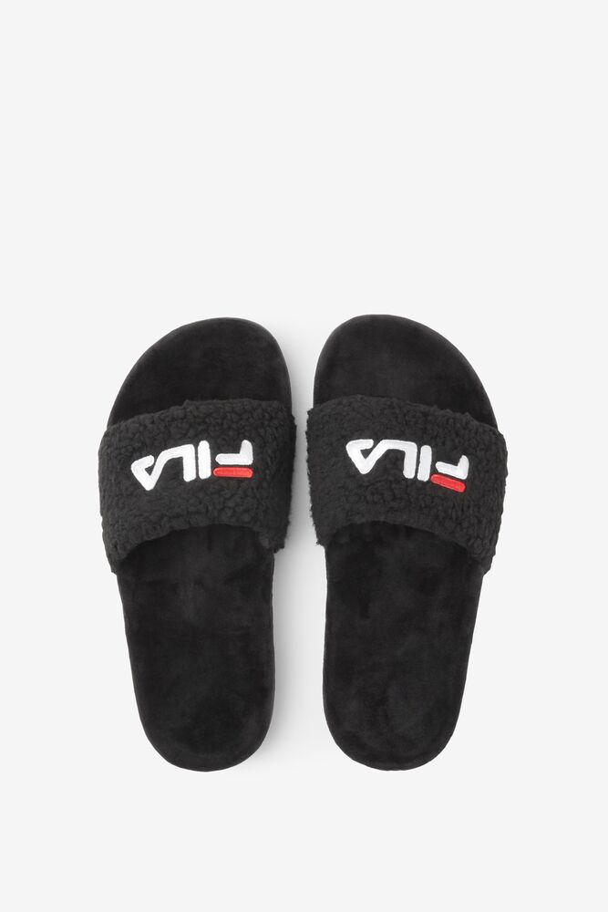 Sandalias Deslizantes Fila Fuzzy Drifter Slide Sandals Mujer Negras Rojas Blancas | 619243WIN