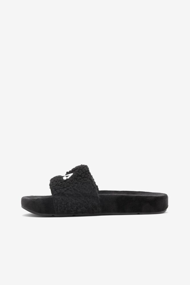 Sandalias Deslizantes Fila Fuzzy Drifter Slide Sandals Mujer Negras Rojas Blancas | 619243WIN