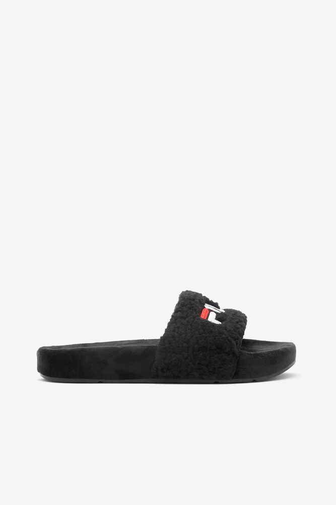 Sandalias Deslizantes Fila Fuzzy Drifter Slide Sandals Mujer Negras Rojas Blancas | 823965CDH