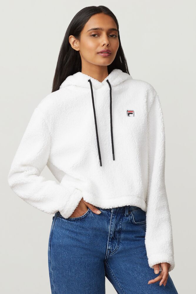 Sudadera con Capucha Fila Ember Crop Hoodie Mujer Wht/Blk/Mred | 843216GAM