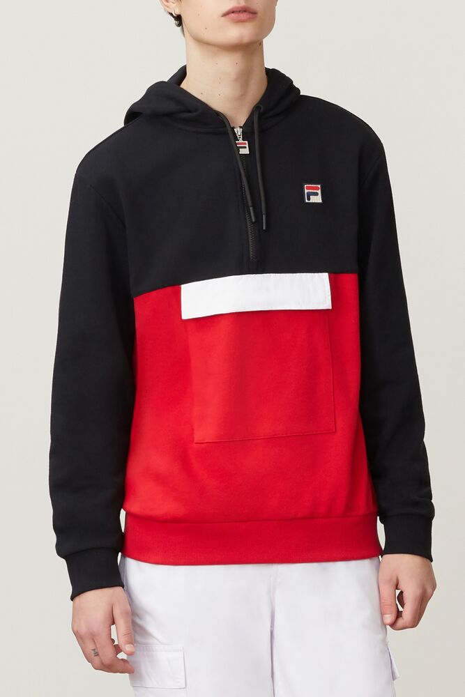 Sudadera con Capucha Fila Hector 1/2 Zip Hoodie Hombre Blk/Cred/Wht | 812746DXM