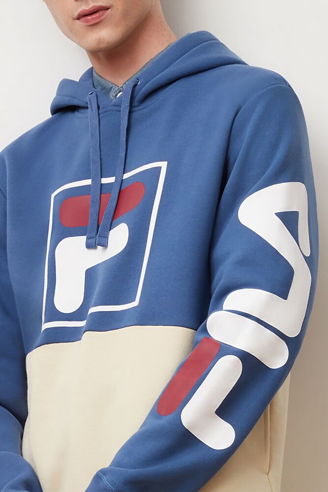 Sudadera con Capucha Fila Marzio Hoodie Hombre Azules Blancas | 698321IJM