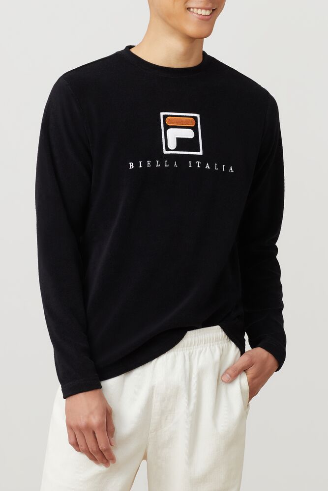 Sudadera con Capucha Fila Nicolo Long Sleeve Crew Hombre Blk/Wht/Cred | 754380KRH