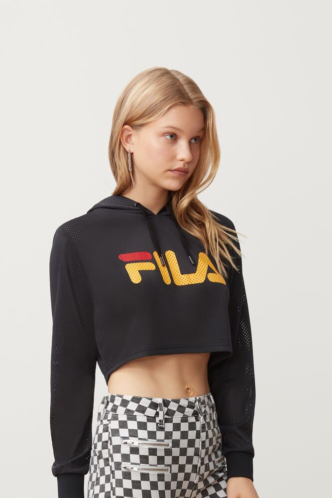 Sudadera con Capucha Fila Noemi Crop Hoodie Mujer Blk/Gfus/Cred | 764893OCL