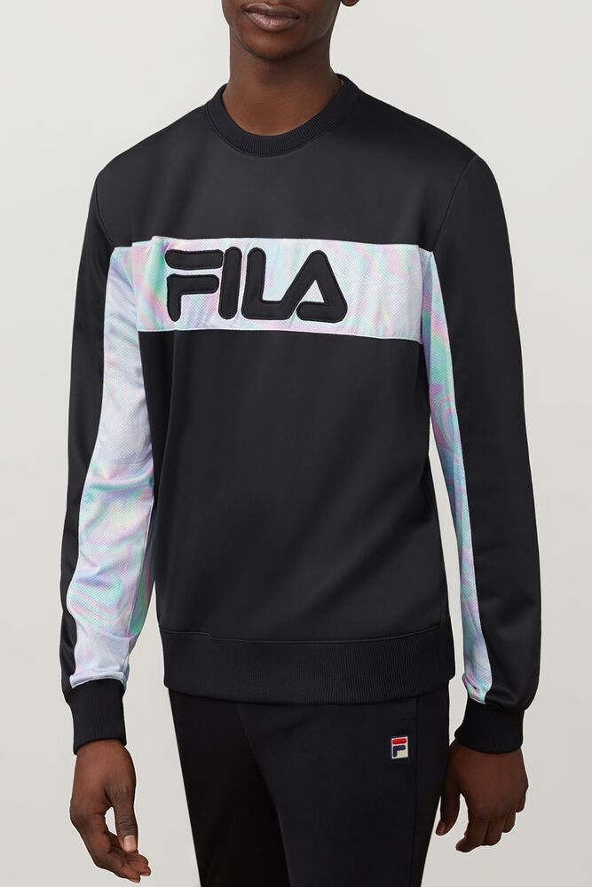 Sudadera con Capucha Fila Walter Crew Hombre Blk/Plil | 935216ULQ