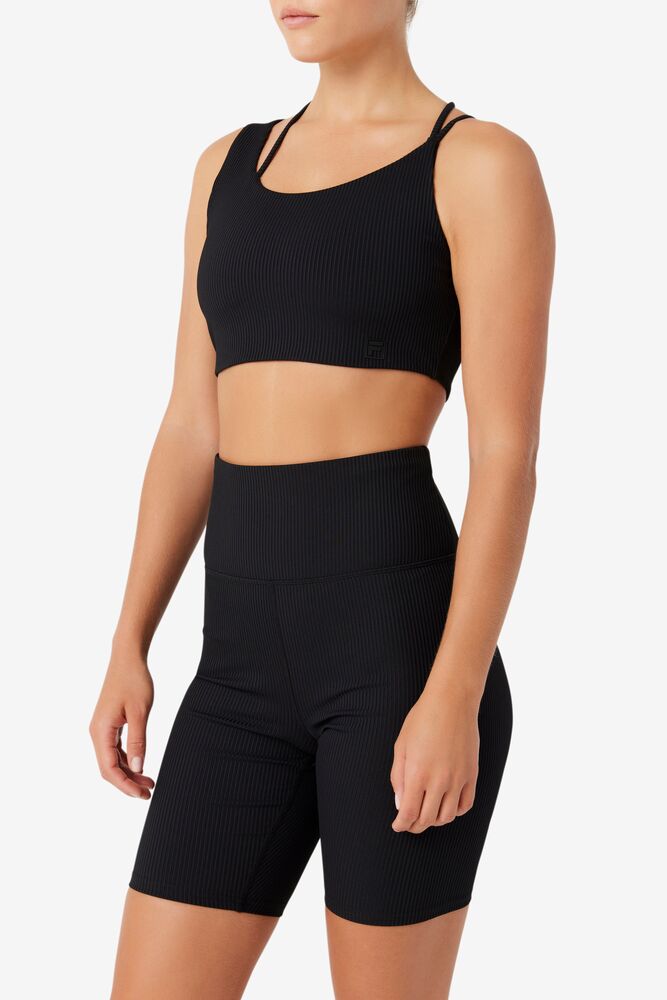 Sujetador Deportivo Fila Ribbed Essentials | Teena Bra Top Unisex Negras | 274598DOP