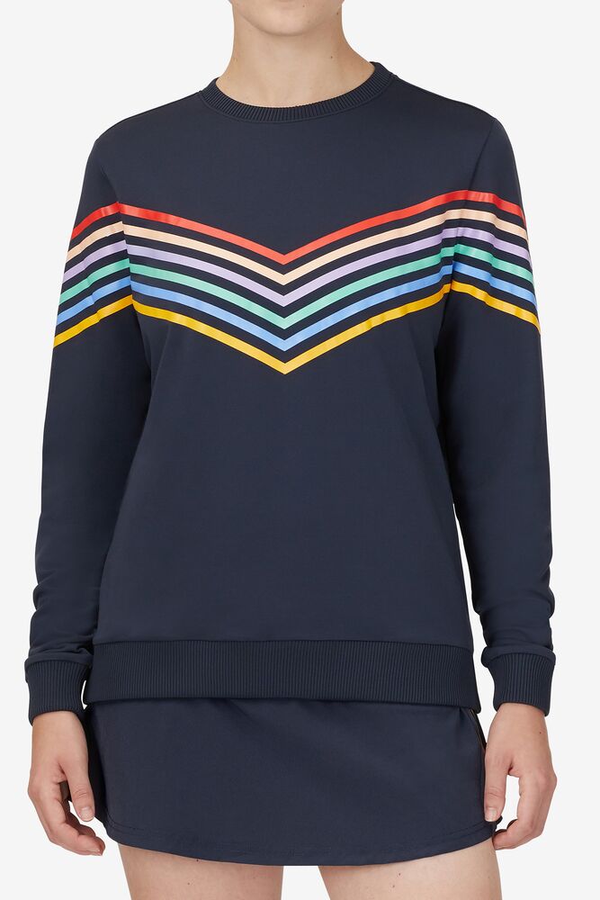 Suéteres Fila Cross Court Long Sleeve Crew Mujer Indigo | 456930OGM