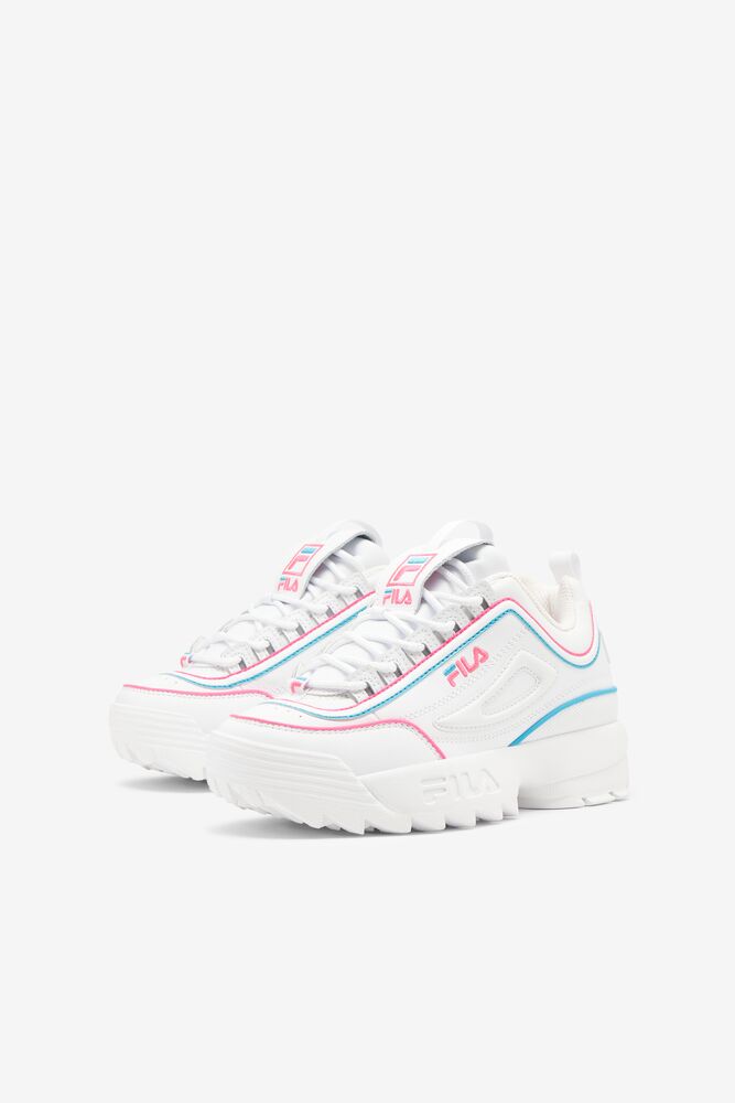 Tenis Fila Disruptor 2 Contrast Piping Sneakers Unisex Blancas Rosas Azules | 741698OXF