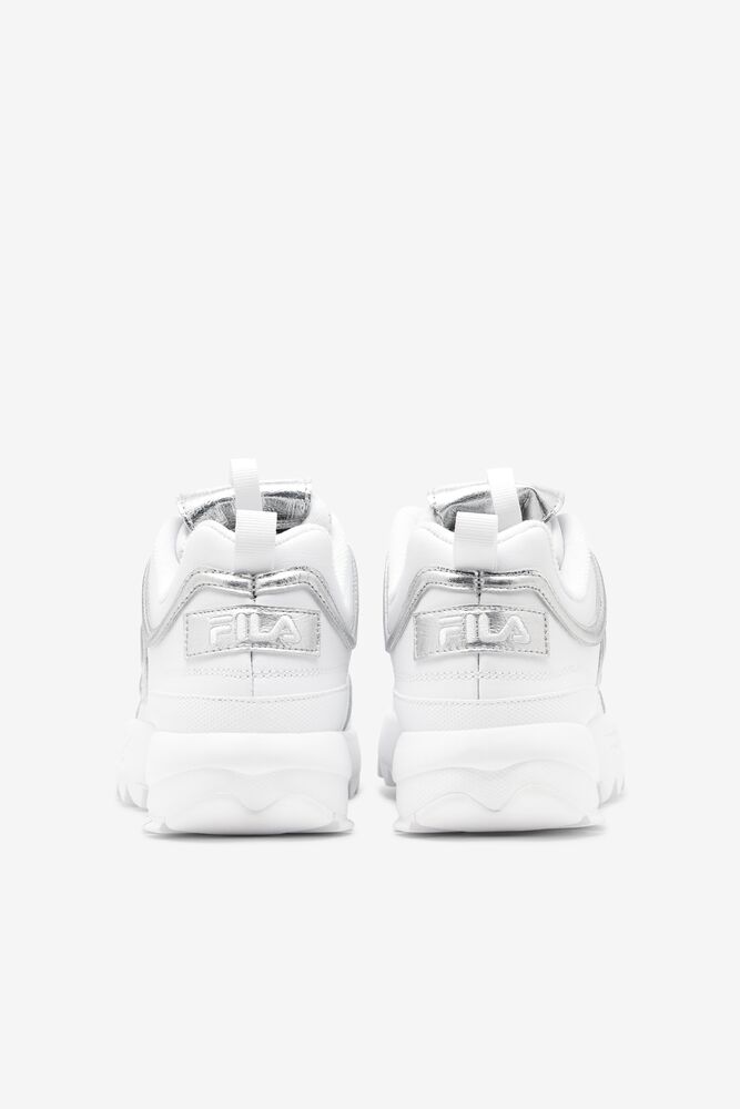 Tenis Fila Disruptor 2 Creased Metallic Sneakers Mujer Blancas Blancas Plateadas | 639502ZOX