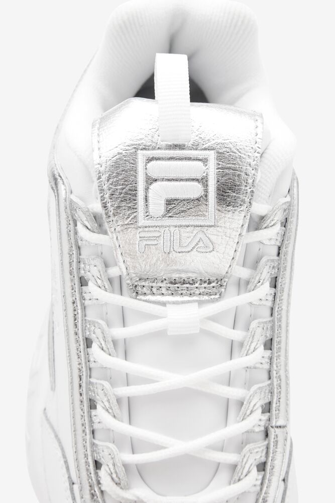 Tenis Fila Disruptor 2 Creased Metallic Sneakers Mujer Blancas Blancas Plateadas | 639502ZOX