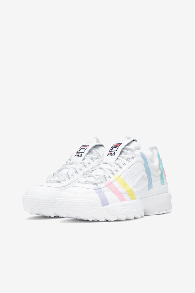 Tenis Fila Disruptor 2 Stripe Sneakers Mujer Blancas Azules | 182934UNE