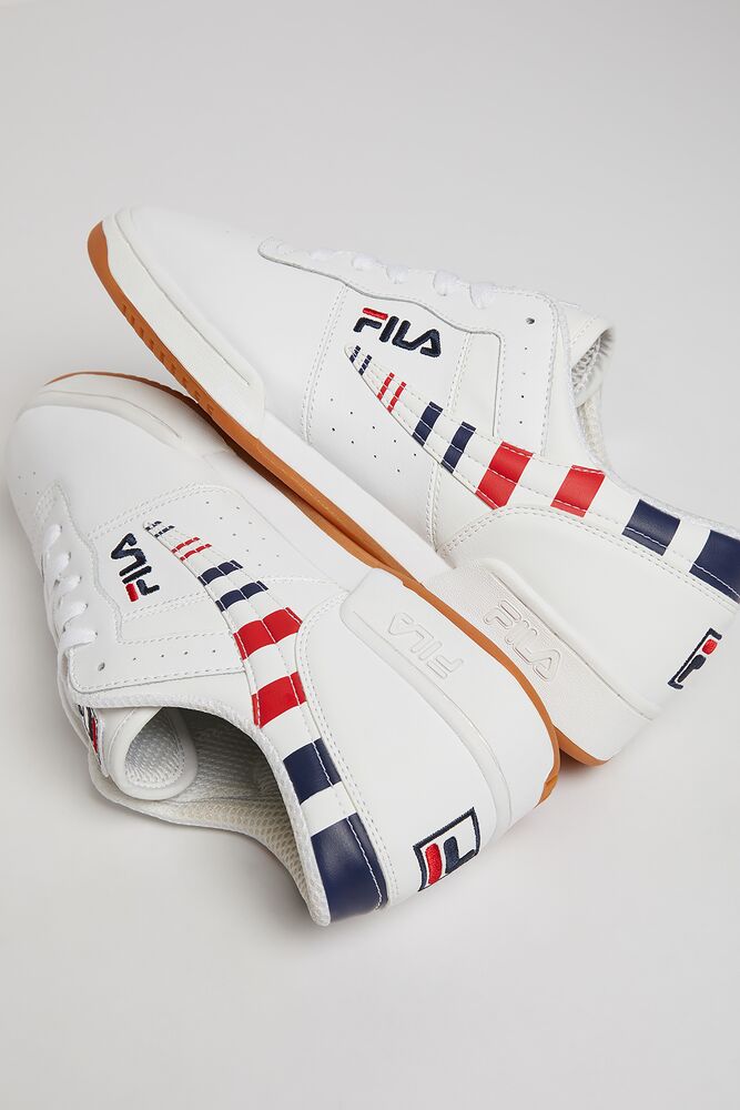 Tenis Fila Original Fitness Stripe Sneakers Hombre Wht/Fnvy/Fred | 076249ZRL