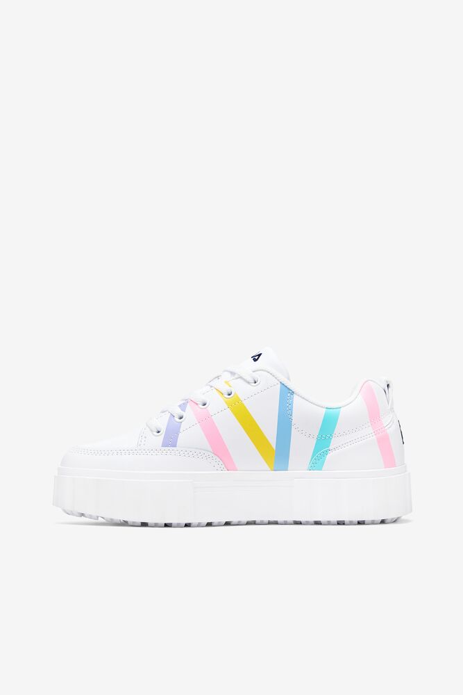 Tenis Fila Sandblast Low Stripe Sneakers Mujer Blancas Azules | 963478NLA