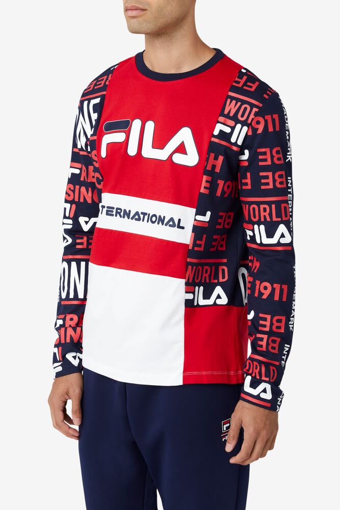 Tops Fila Avide Long Sleeve Tee Hombre Rojas Blancas | 839172KSH