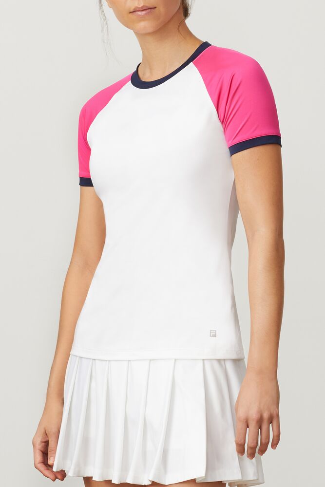 Tops Fila Awning Short Sleeve Top Mujer Wht/Fprp/Navy | 854609ARS