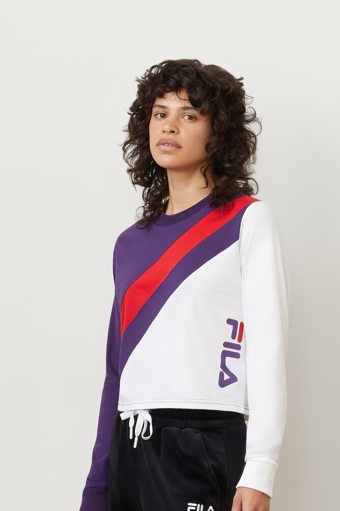 Tops Fila Ayeka Long Sleeve Crop Tee Mujer Cjwl/Wht/Cred | 483062GRK