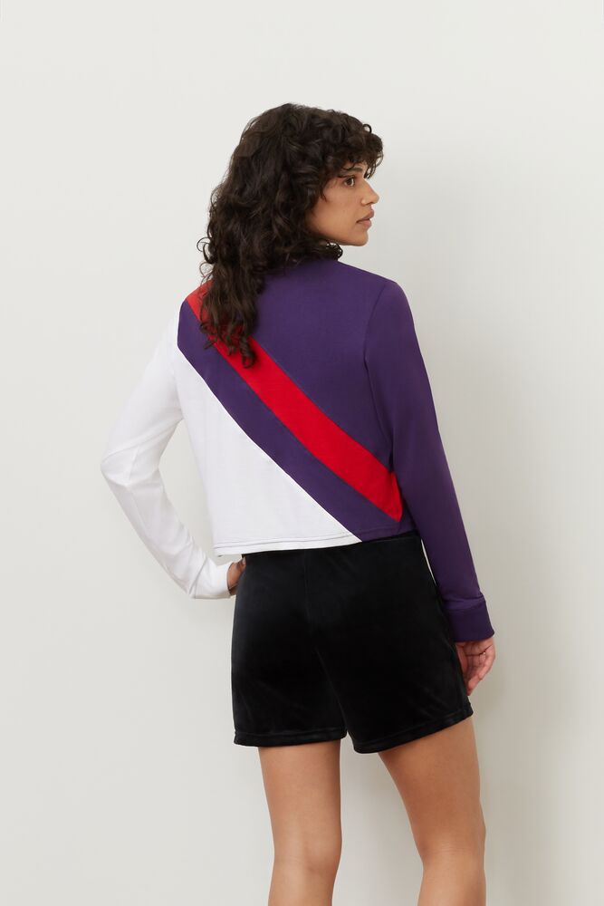 Tops Fila Ayeka Long Sleeve Crop Tee Mujer Cjwl/Wht/Cred | 483062GRK