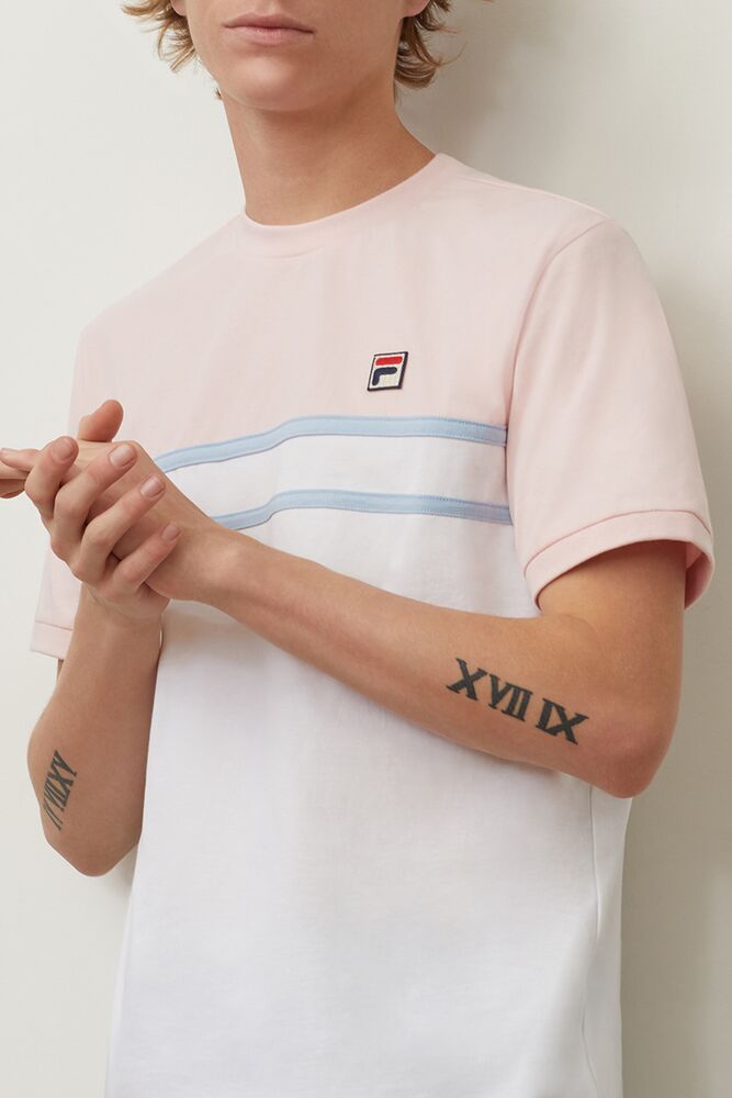 Tops Fila Baldi Tee Hombre Pkch/Wht/Cblu | 941375YJL