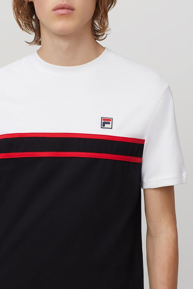 Tops Fila Baldi Tee Hombre Wht/Blk/Cred | 052468JXB