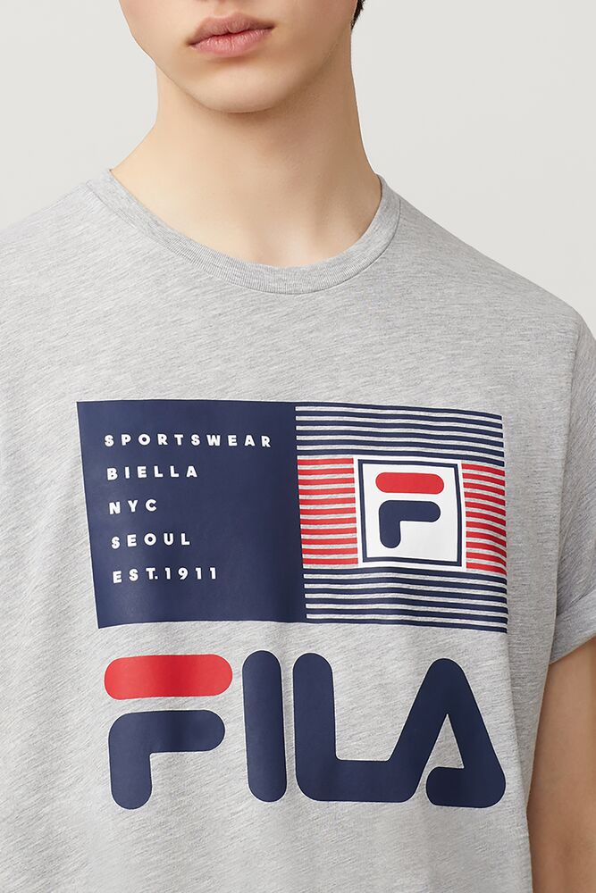 Tops Fila Celso Graphic Tee Hombre Greyheather | 743015ZWB