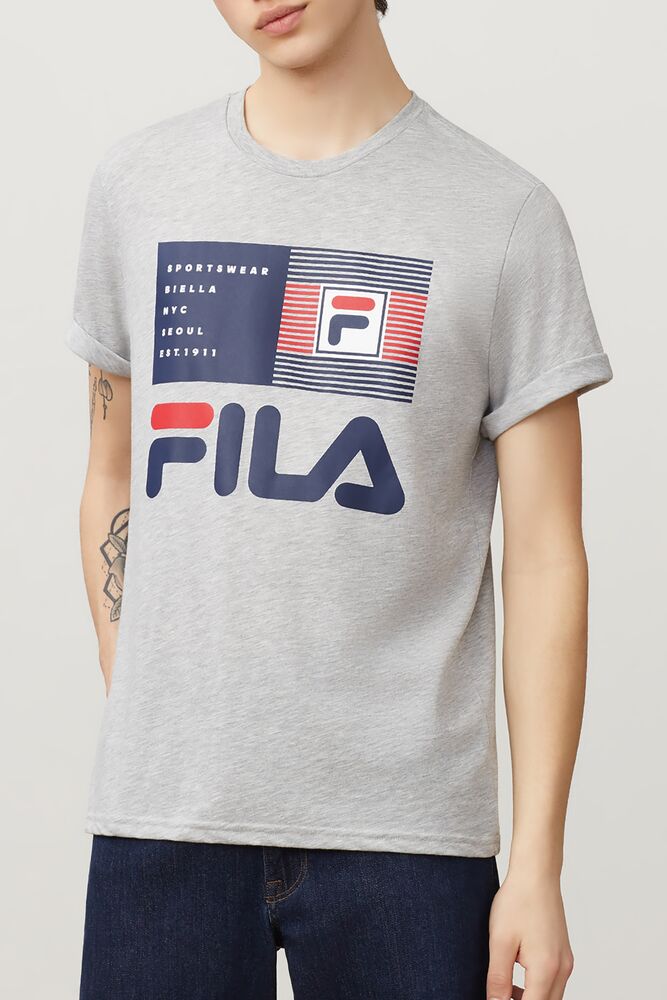 Tops Fila Celso Graphic Tee Hombre Greyheather | 743015ZWB